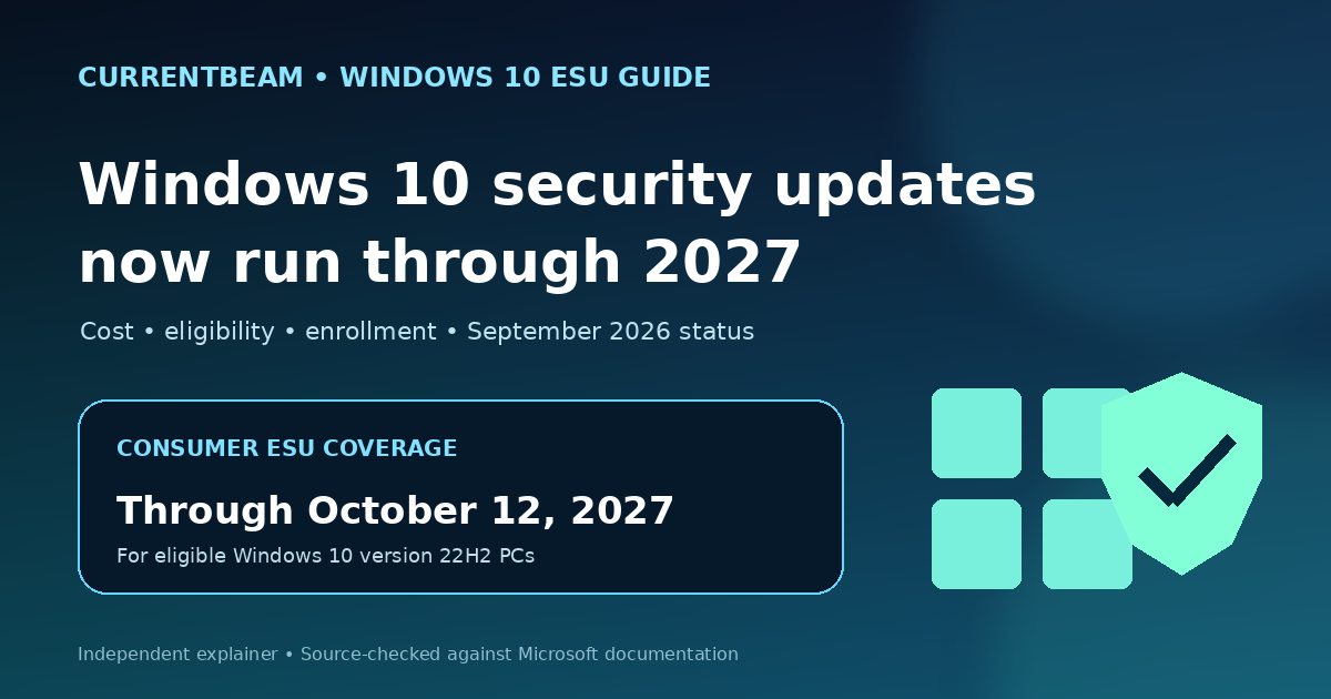 Windows 10 Extended Security Updates through October 12, 2027 explainer